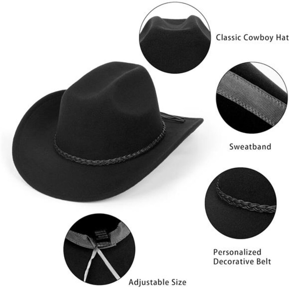 Womens Western Cowboy Hats Black-hemp Rope Decorative Belt - Picture 4 of 7